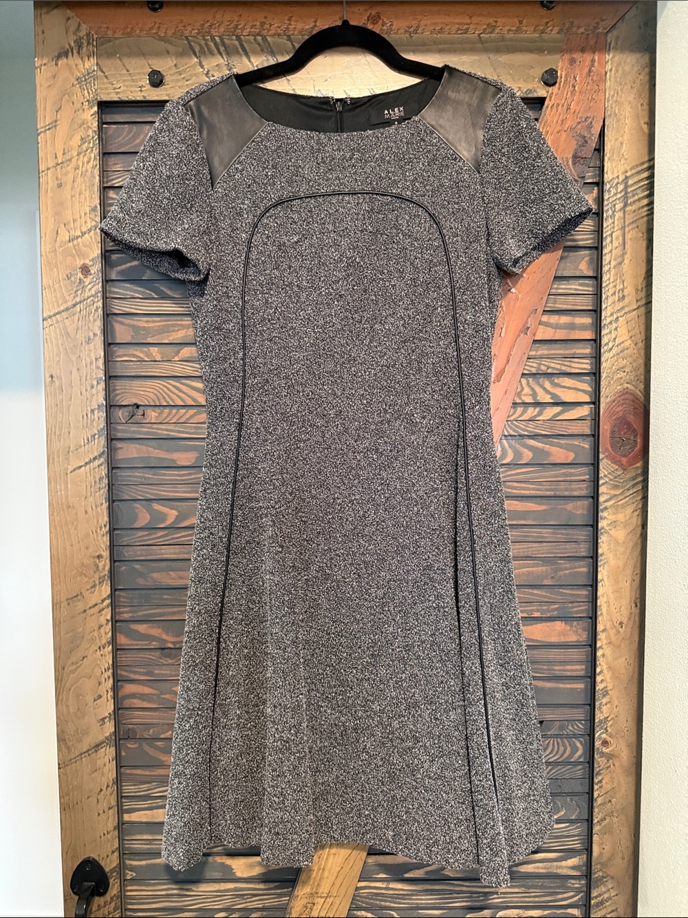 Alex Marie Gray Tweed Mini Dress with Faux Leather Shoulder Panels